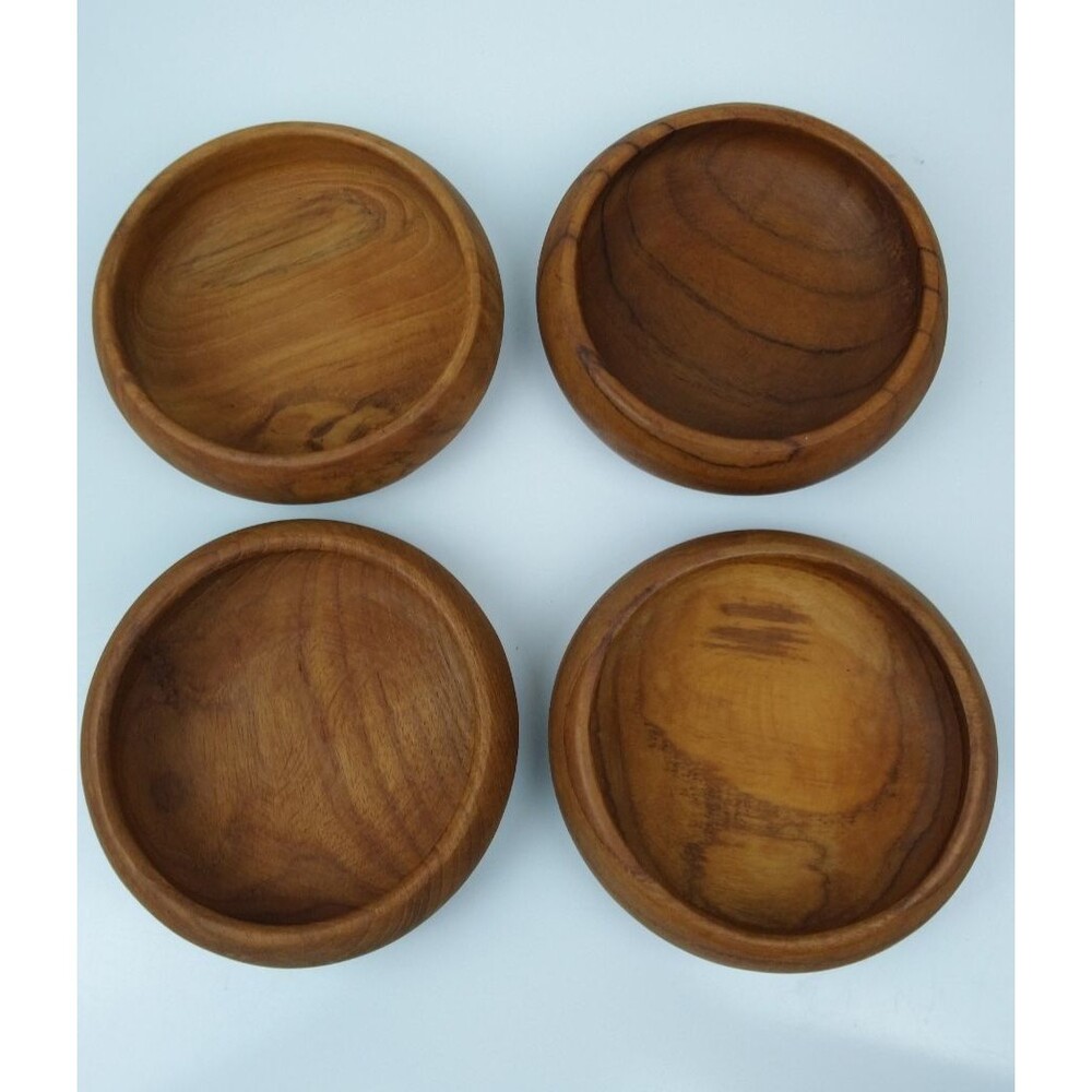 VTG MCM Set of 4 Goodwood Teak Wooden Snack Trinket Salad Bowls 6" Round